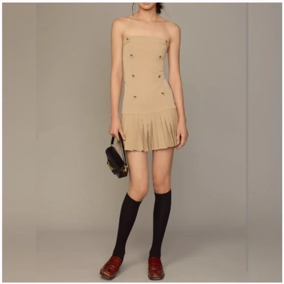 Anthropologie Strapless Neutral Mini Dress - Picture 3 of 8